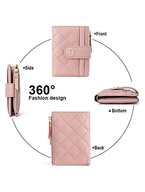 CLUCI Soft Leather Small Wallets for Women Bifold Ladies Organizer Credit Card Holders with Coin Pocket Clutch Pink