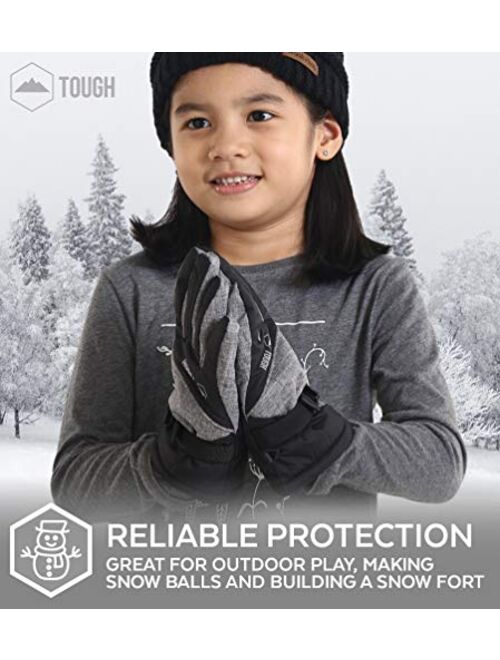 Kids Winter Gloves - Snow & Ski Waterproof Youth Gloves for Boys & Girls - Insulated for Cold Weather Outdoor Play, Skiing & Snowboarding - with Windproof Thermal Shell &