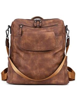 Backpack Purse for Women Fashion Leather Designer Travel Large Convertible Bookbag Girls Ladies Flap Shoulder Bags Two-toned Brown