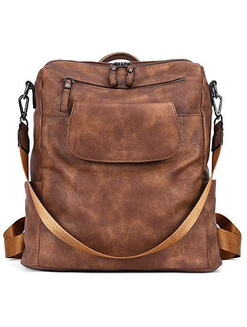 CLUCI Backpack Purse for Women Fashion Leather Designer Travel Large Convertible Bookbag Girls Ladies Flap Shoulder Bags Two-toned Brown