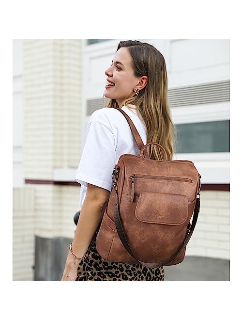 CLUCI Backpack Purse for Women Fashion Leather Designer Travel Large Convertible Bookbag Girls Ladies Flap Shoulder Bags Two-toned Brown