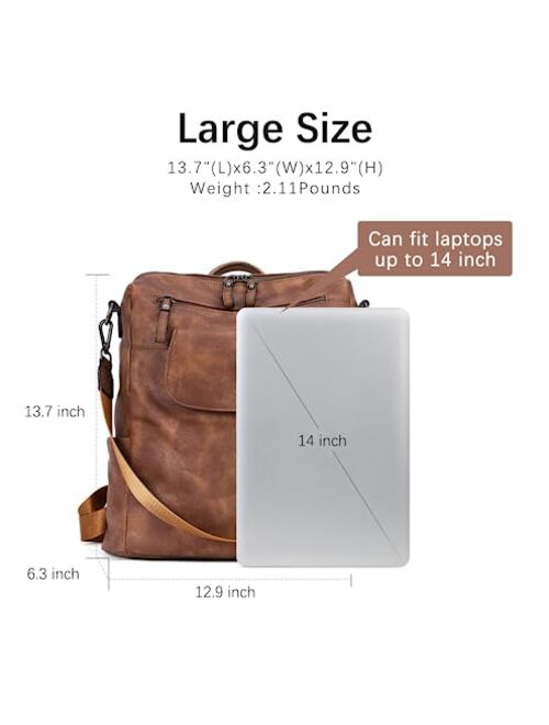 CLUCI Backpack Purse for Women Fashion Leather Designer Travel Large Convertible Bookbag Girls Ladies Flap Shoulder Bags Two-toned Brown