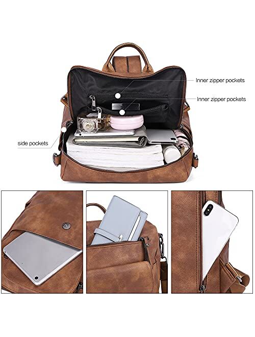 CLUCI Backpack Purse for Women Fashion Leather Designer Travel Large Convertible Bookbag Girls Ladies Flap Shoulder Bags Two-toned Brown