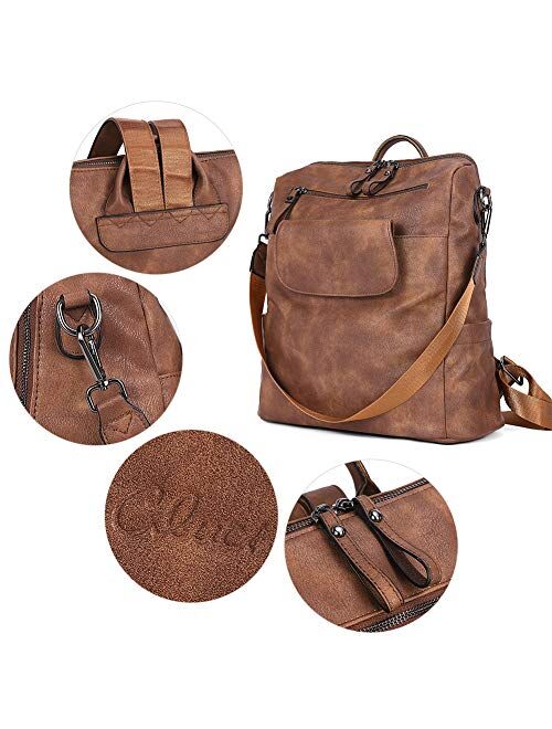 CLUCI Backpack Purse for Women Fashion Leather Designer Travel Large Convertible Bookbag Girls Ladies Flap Shoulder Bags Two-toned Brown