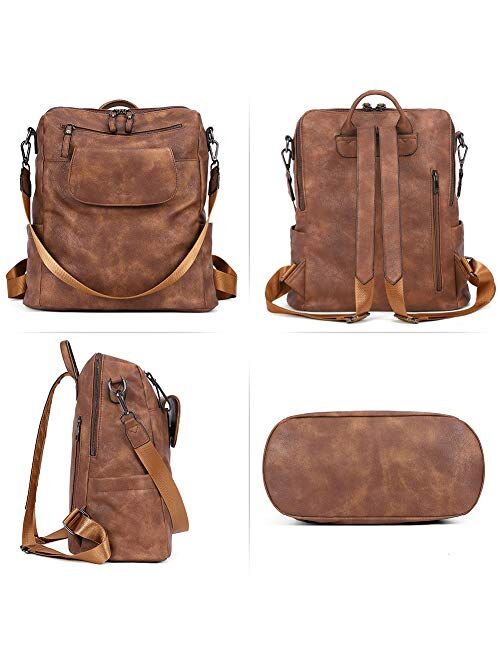 CLUCI Backpack Purse for Women Fashion Leather Designer Travel Large Convertible Bookbag Girls Ladies Flap Shoulder Bags Two-toned Brown