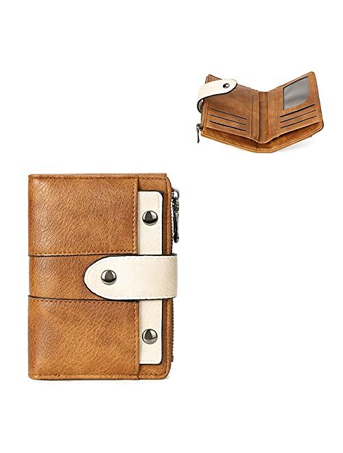 CLUCI Small Wallet for Women Leather Bifold Multi Mini Card Holder Organizer designer Ladies Zipper Coin with Removeable ID Window