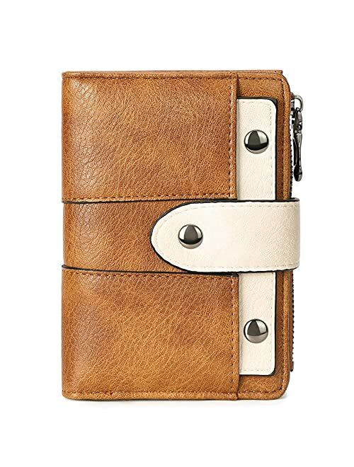CLUCI Small Wallet for Women Leather Bifold Multi Mini Card Holder Organizer designer Ladies Zipper Coin with Removeable ID Window