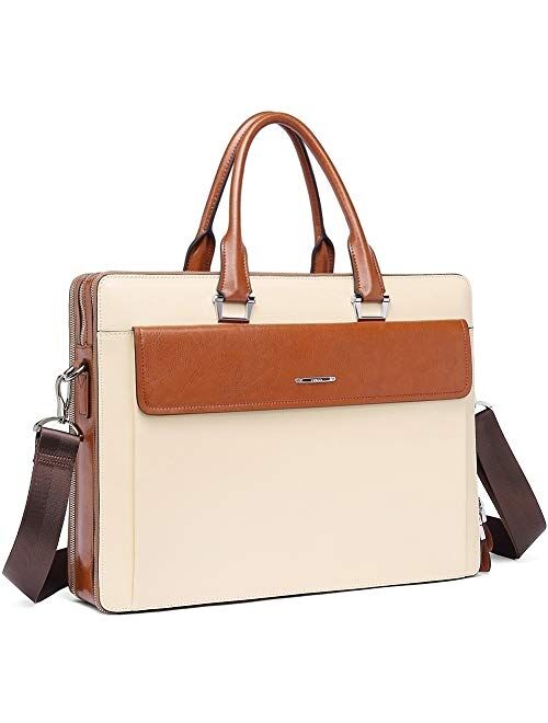 CLUCI Women Oil Wax Leather Briefcases Slim Large Business 15.6" Laptop Vintage Shoulder Bag for Men