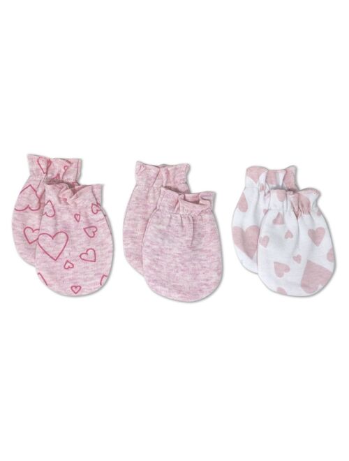 Tendertyme Baby Girls Heather Hearts Mitts, Pack of 3