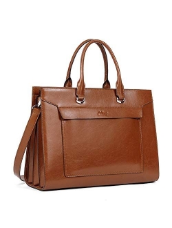 Leather Briefcase for Women Vintage Laptop 15.6 Inch Slim Large Business Ladies Work Shoulder Bag Oil Wax Brown