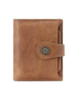 Small Wallets for Women Leather Bifold Compact Credit Card Holder with ID Window Ladies Zipper Coin Purse Brown