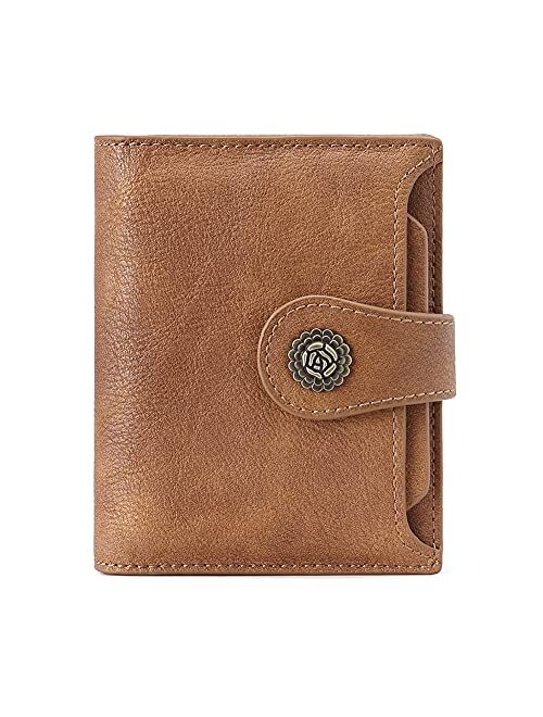 CLUCI Small Wallets for Women Leather Bifold Compact Credit Card Holder with ID Window Ladies Zipper Coin Purse Brown