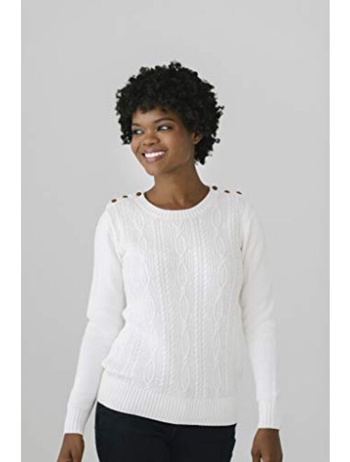 Hope & Henry Women's Cable Knit Sweater with Button Detail