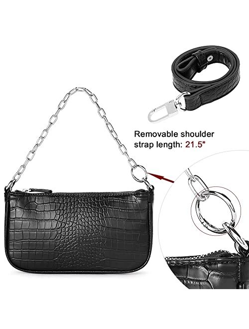 CLUCI Small Shoulder Bag for Women Vegan Leather Retro Classic Clutch Zipper Closure, Ladies Croc Tote Handbag Purse