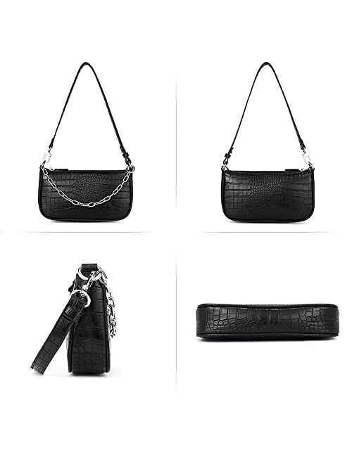 CLUCI Small Shoulder Bag for Women Vegan Leather Retro Classic Clutch Zipper Closure, Ladies Croc Tote Handbag Purse