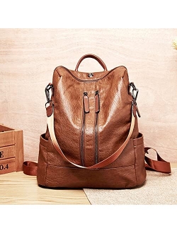 Women Backpack Purse Leather Fashion Travel Casual Detachable Ladies Covertible Large M/S Double Zipper Shoulder Bag A Brown