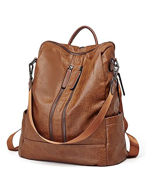 CLUCI Women Backpack Purse Leather Fashion Travel Casual Detachable Ladies Covertible Large M/S Double Zipper Shoulder Bag A Brown