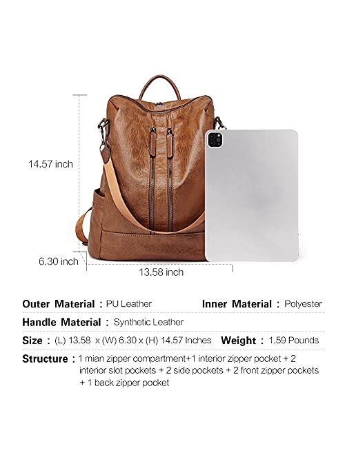 CLUCI Women Backpack Purse Leather Fashion Travel Casual Detachable Ladies Covertible Large M/S Double Zipper Shoulder Bag A Brown