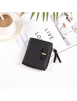 Leather Wallets for Women Small Credit Card Holder Ladies Compact Coins Zipper Pocket Black