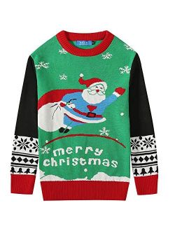 SSLR Youth Big Boys Holiday Santa Clause Pullover Sweater Ugly Christmas Sweater for Kids