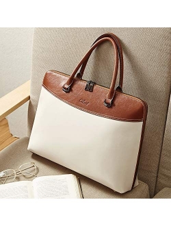 Briefcase for Women Genuine Leather 15.6 Inch Laptop Vintage Large Medium Ladies Business Work Tote Shoulder Bags Beige