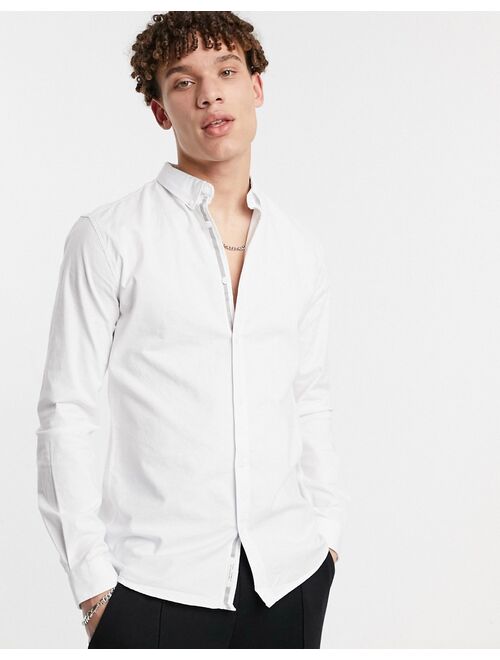 River Island muscle fit oxford shirt in white