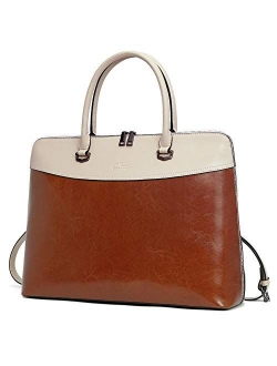 Briefcase for Women Oil Wax Leather 15.6 Inch Laptop Business Vintage Slim Ladies Shoulder Bag