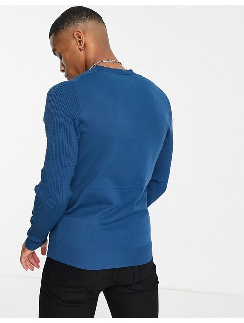 River Island muscle fit knit sweater in blue