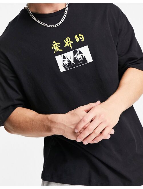 Jack & Jones Originals oversized t-shirt with manga back print in black