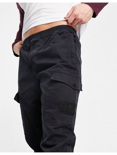 River Island cotton tapered cargos in black