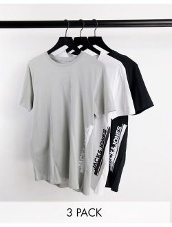 3 pack t-shirts in black white gray
