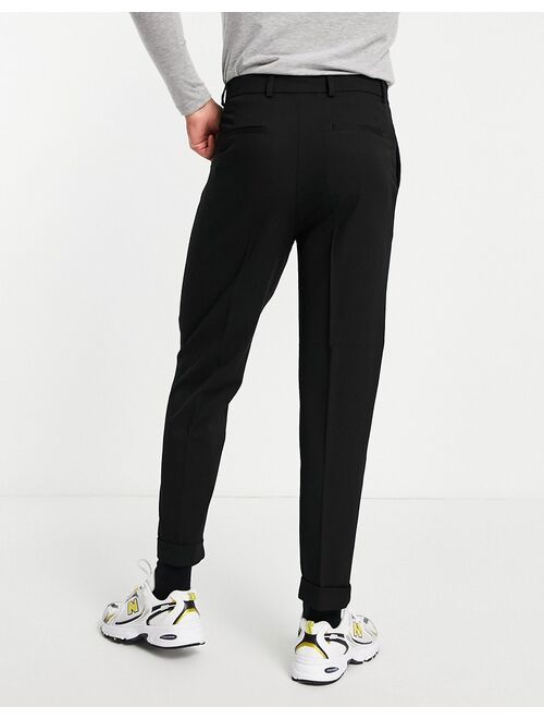 River Island pleated regular fit tapered twill pants in black
