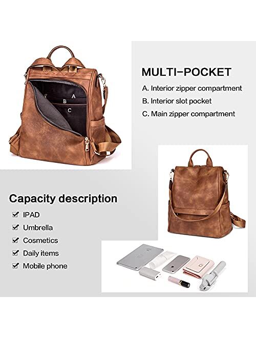 CLUCI Backpack Purse for Women Fashion Leather Shoulder Bag Anti-theft Large Designer Ladies Travel Bag