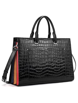 Briefcase for Women Fashion Genuine Leather 15.6 Inch Laptop Slim Large Pocket Business Ladies Shoulder Bag Black Lizard pattern