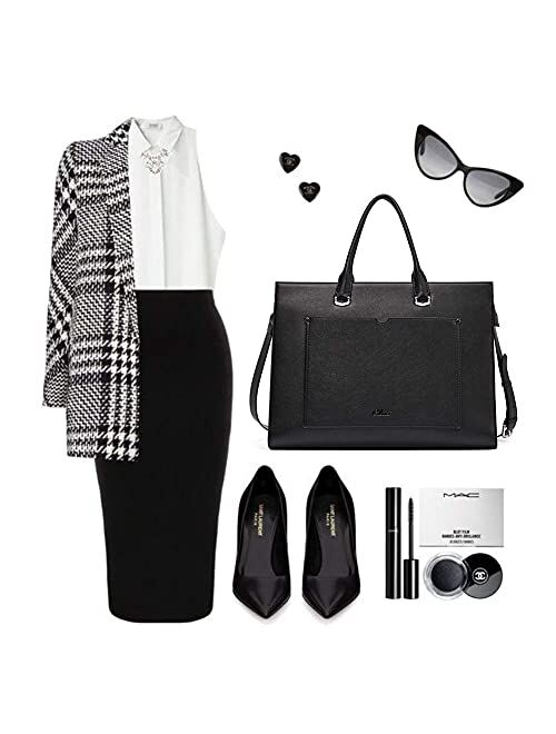 CLUCI Briefcase for Women Fashion Genuine Leather 15.6 Inch Laptop Slim Large Pocket Business Ladies Shoulder Bag Black Lizard pattern