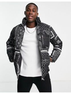 Originals heavy puffer with pocket in black paisley