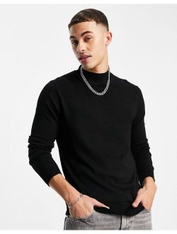Roll Neck Knitted Sweater In Black