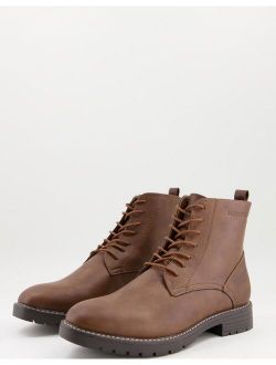 faux leather lace up boot in brown
