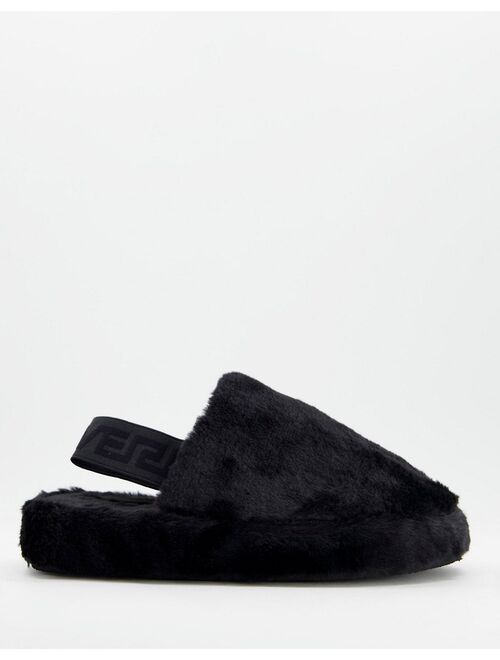 River Island fur mules with strap in black