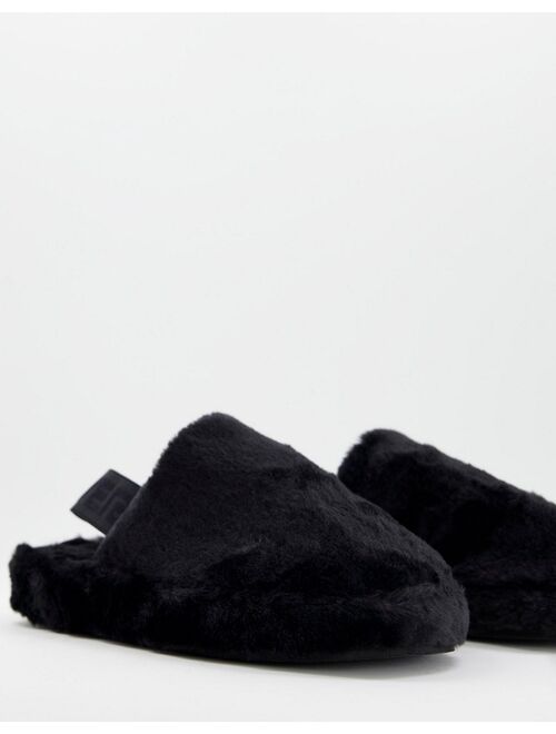 River Island fur mules with strap in black