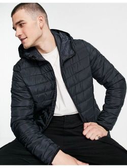 lightweight puffer jacket with hood in black