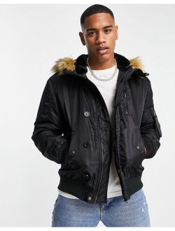 jacket with fur hood in black