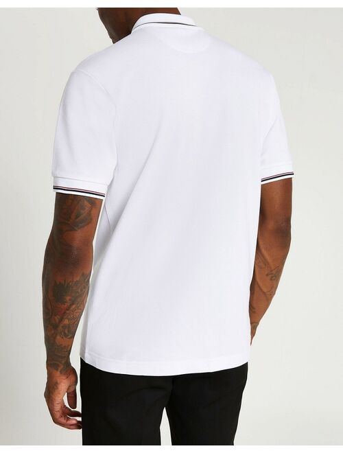 River Island slim fit jacquard placket polo in white