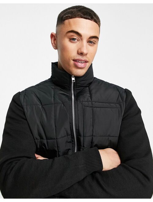 Jack & Jones Premium quilted jacket with knitted sleeves in black