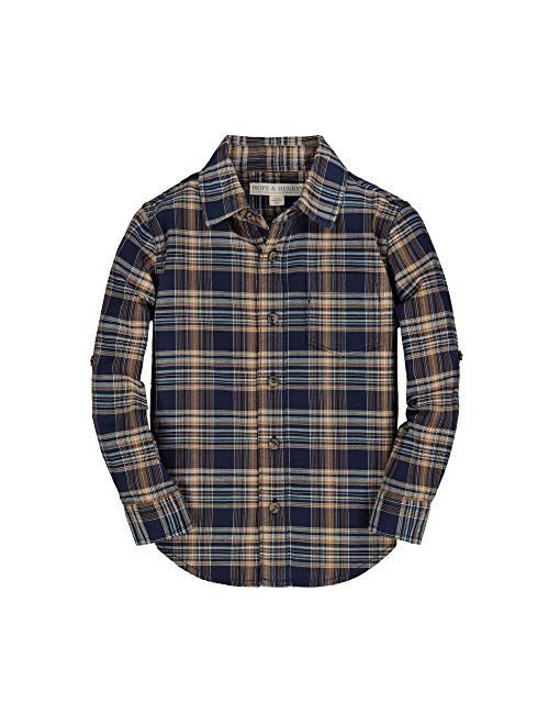 Hope & Henry Boys' Convertible Double Weave Long Sleeve Button Down Shirt