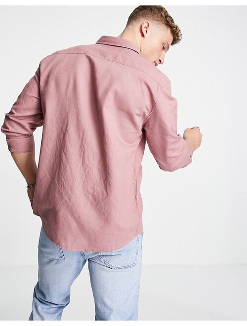 River Island long sleeve linen shirt in pink