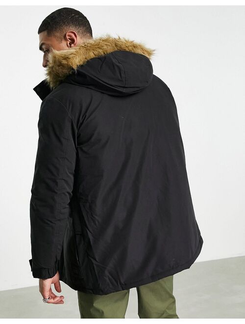 Jack & Jones Originals parka with faux fur lined hood in black