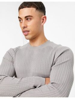 knit muscle fit sweater in gray