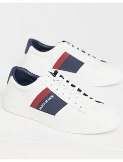 faux leather sneakers with stripe logo in white