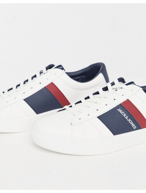 Jack & Jones faux leather sneakers with stripe logo in white